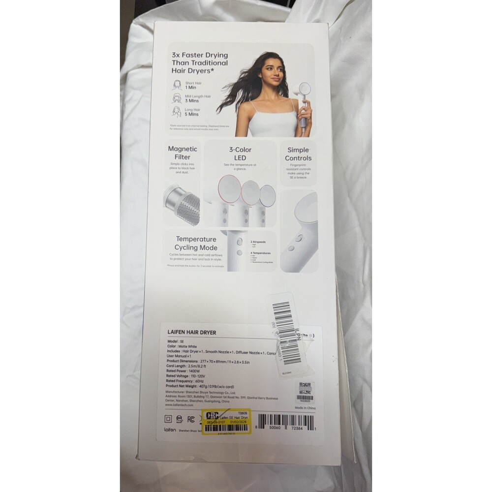 Laifen SE Hair Dryer Blow-Dryer Ionic Technology Temperature Cycling White - Picture 3 of 4